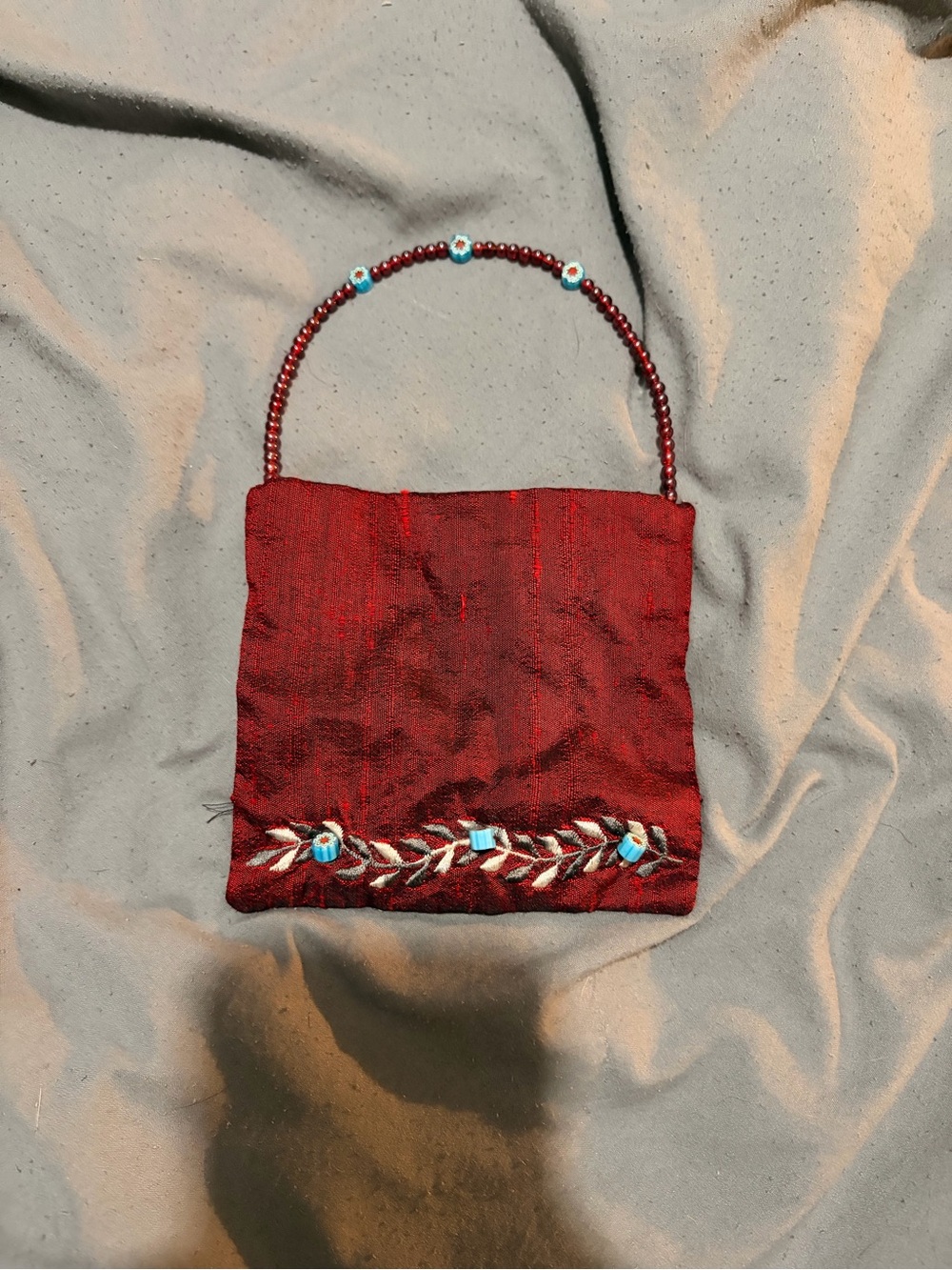 Two's Company Red Beaded-Handle Embroidered Clutch